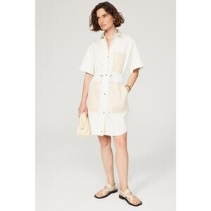 BOSS Hugo Boss Dalema White Khaki Utility Short Sleeve Shirt Dress Size 8